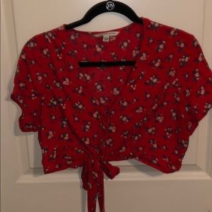 flowy red floral two piece set